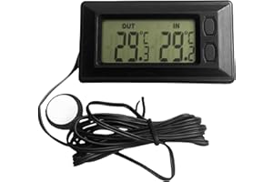 Riloer Mini Car Digital Thermometer, Fahrenheit or Celsius Meter Digital LCD Monitor for Inside and Outside, Maximum and Minimum Temperature Records, Easy to Read