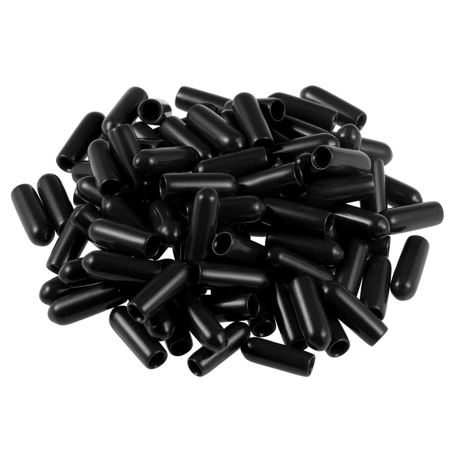 TOP-VIGOR 100Pcs Rubber End Caps, 4mm ID Round Flexible Screw End Caps Thread Protectors, Black Vinyl Bolt Covers Rubber Covers for Screws, Tubes, Cables, Wires, Cyling, etc