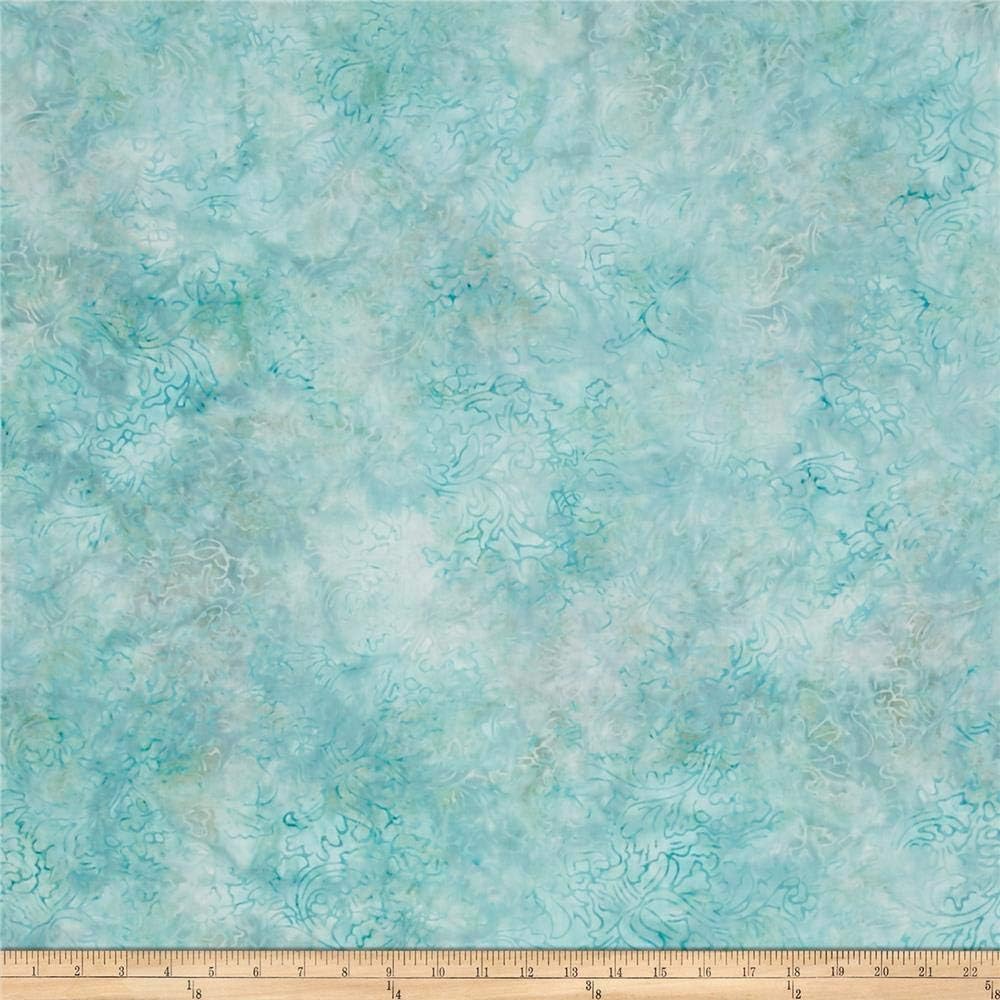 Malam Batiks Floral Damask Light Teal, Fabric by the Yard