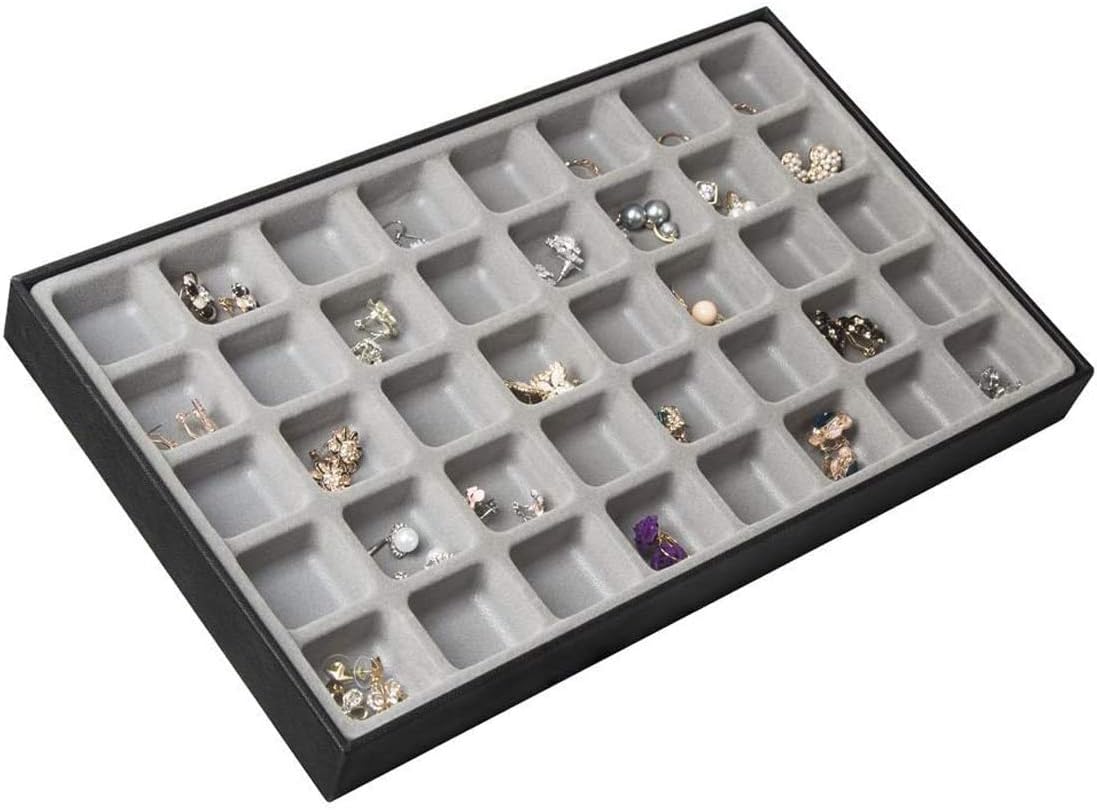 JackCubeDesign Stackable Synthetic Leather Jewelry Tray Earring Necklace Bracelet Ring Organizer Display Storage Box(Set of 4, Black, 16 x 9.6 x 1.6 inches for 1 unit)- :MK212-1ABCD: Home Improvement