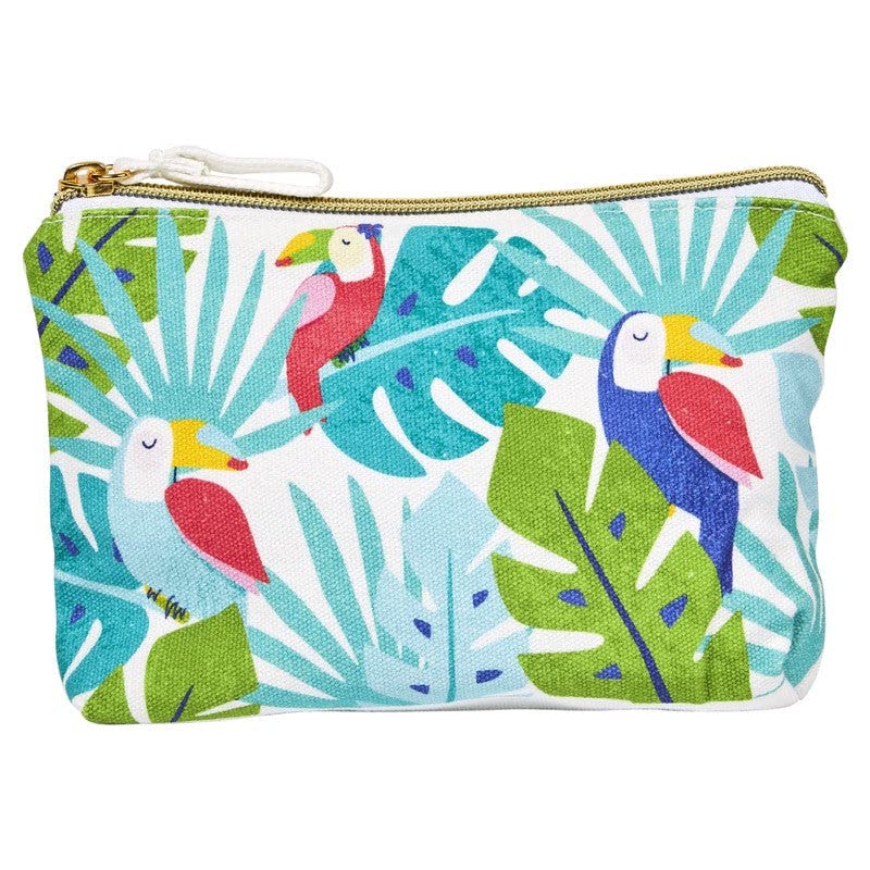 Draeger Paris Toucans Cotton Pouch, Multicolored, 21x12 cm, Printed Cotton Pouch with Zip