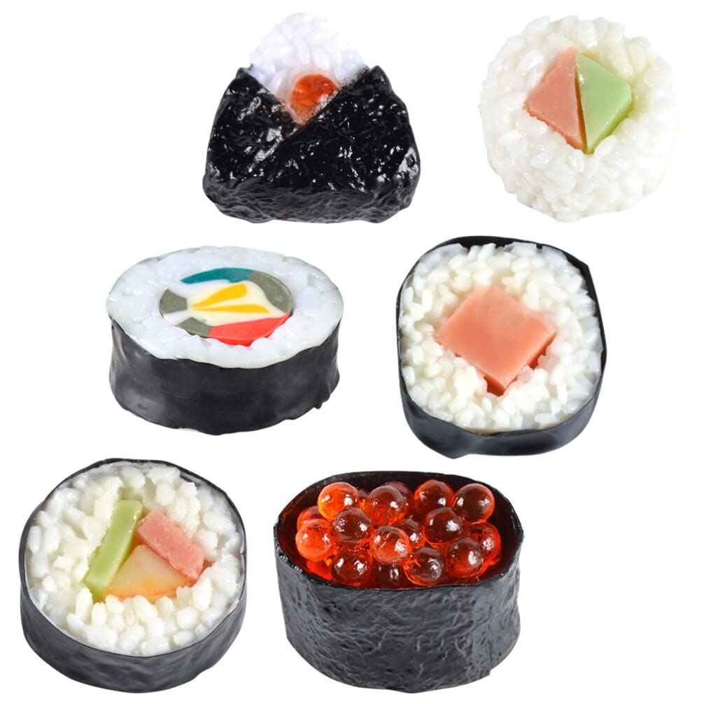 JOINPAYA 6Pcs Simulation Sushi Model: Artificial Sushi Sample PVC Sushi Model Japanese Sushi Display Prop for Home Kitchen Party Decoration