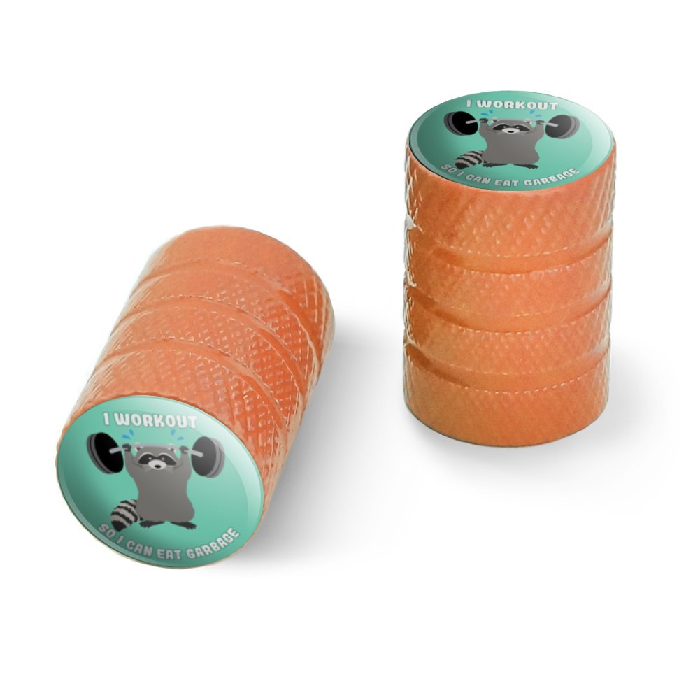 Garbage グラフィックスと詳細iワークアウトso Trashパンダ面白いオートバイ自転車バイクタイヤリムホイールアルミバルブステムキャップ Raccoon オレンジ B07cv565h5 Eat I オレンジ Can バルブ ふるさと納税 Rumble Media