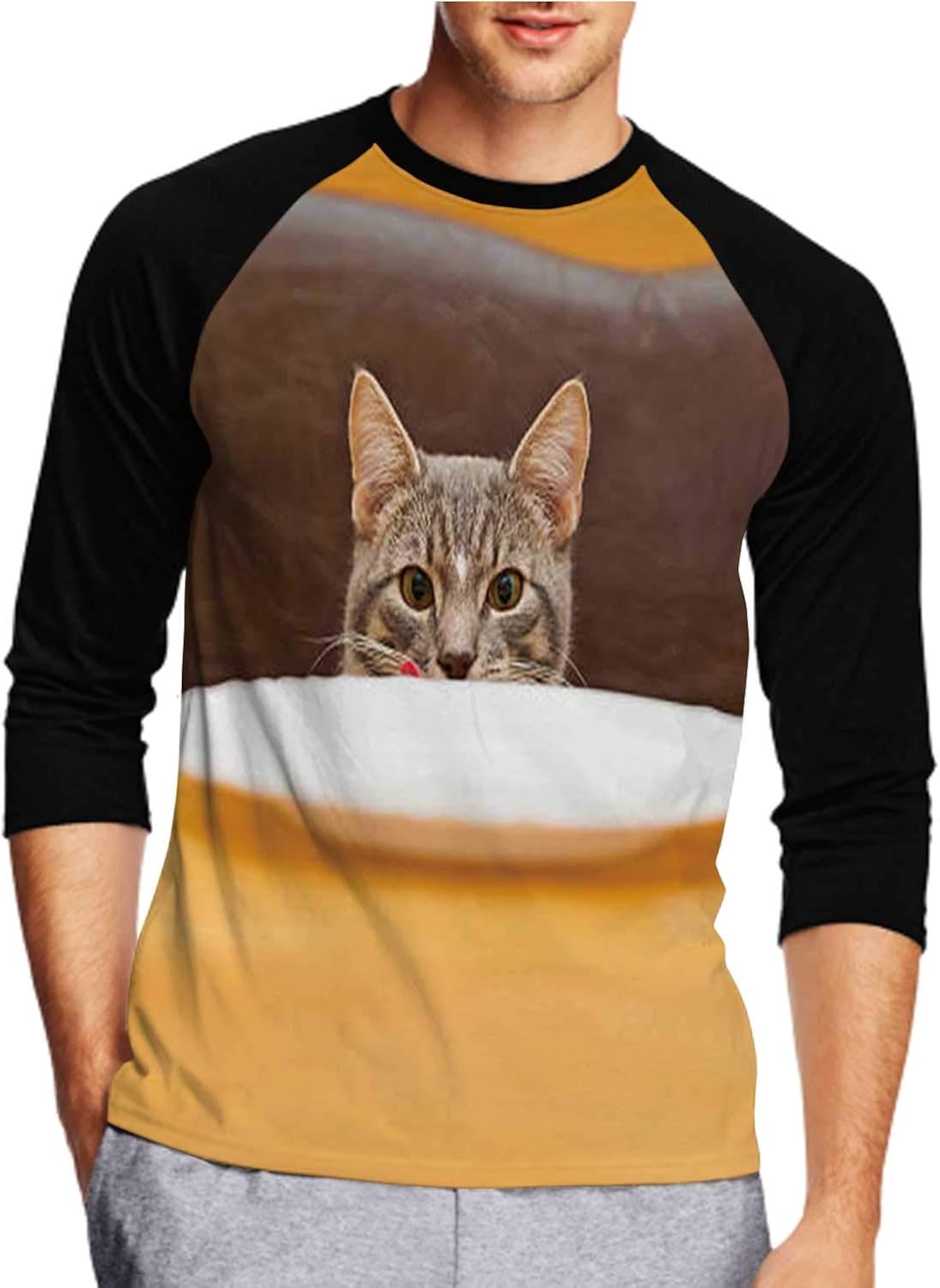 C COABALLA Black and White Mix-Breed Puppy Looks at Camera tilts - Netherlands,Men's Front Printed Middle Sleeve T-Shirt