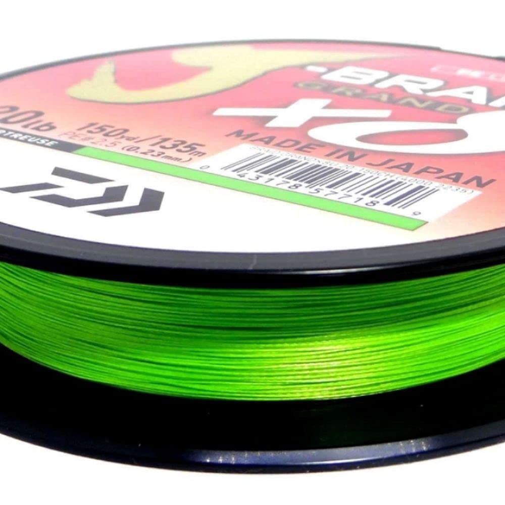 Daiwa J-Braid Grand X8E 0.10mm, 7.0kg/15.0lbs, 135m Chartreuse, Braided Fishing Line, 127697-010