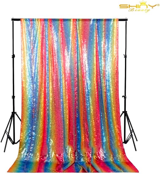 Amazon Com Shinybeauty Sparkle Backdrop Curtain Rainbow 2 Panels