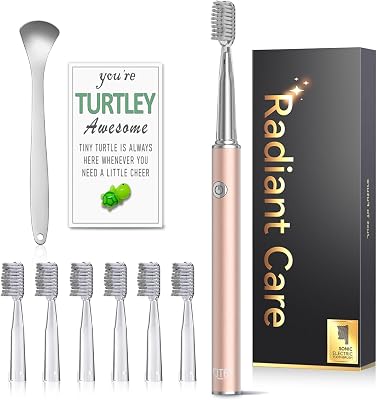 Brosse À Dent Électrique Sonique avec Gratte Langue pour Adulte, 6 Têtes de Brosse, 3 Modes et 40 000 VPM, Charge Rapide 3H 45 Jours, Aspect Métal (Or Rose)