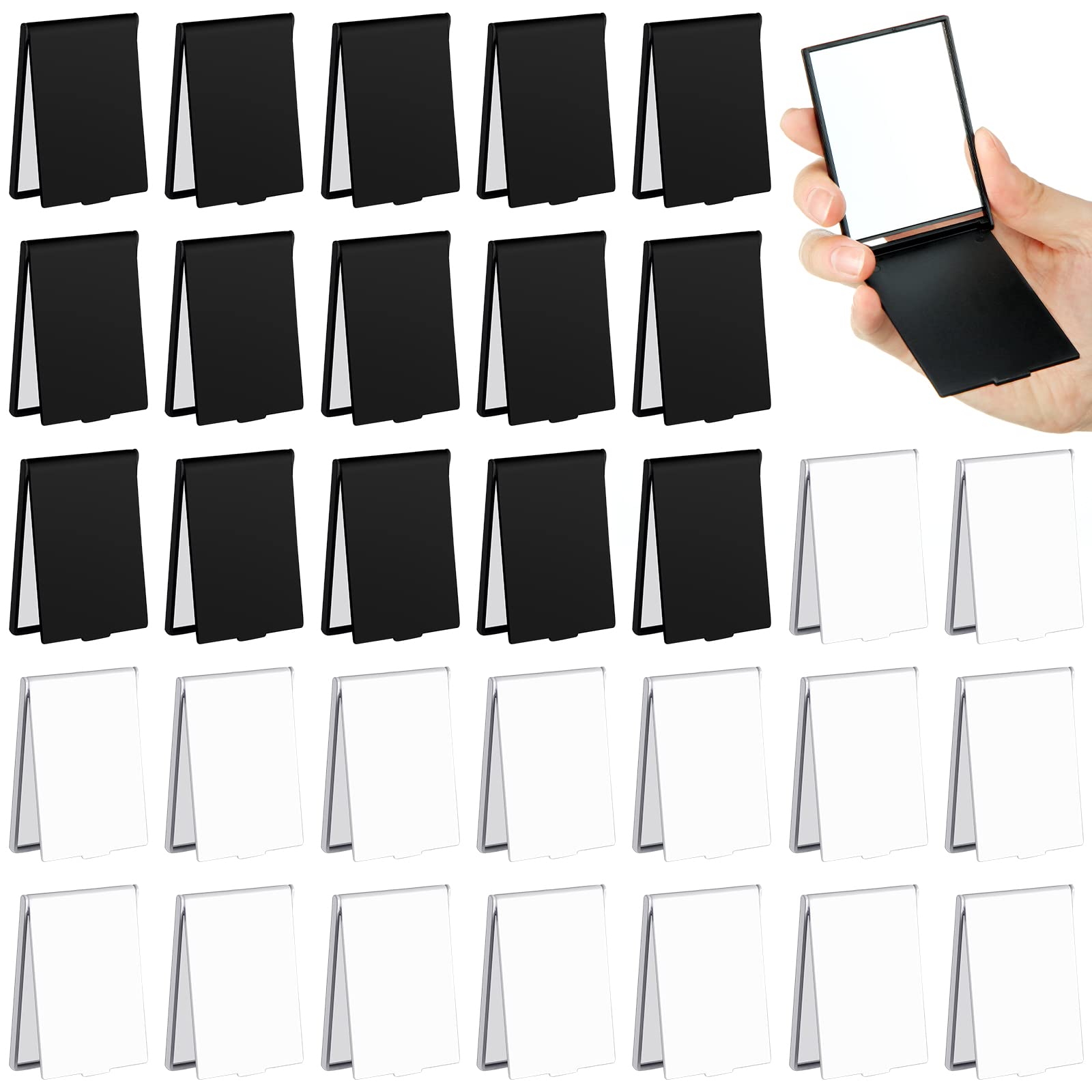 Photo 1 of Queekay 32 Pcs Pocket Mirror Bulk Folding Compact Mini Mirror for Women Makeup Travel Cosmetic, 2 x 3 x 0.2 Inch(Black, White)