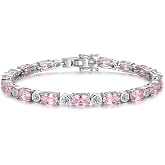 S925 Sterling Silver Birthstone Tennis Bracelet for Women, 7.2 Inch | Cubic Zirconia Gemstone Bracelet Oval Charm Fine Jewelr