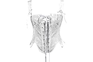 LMSXCT Women's Vintage Floral Lace Up Boned Camisole Bustier Royal Court Suspender Corset Fairy Crop Cami Tops Party Bodice