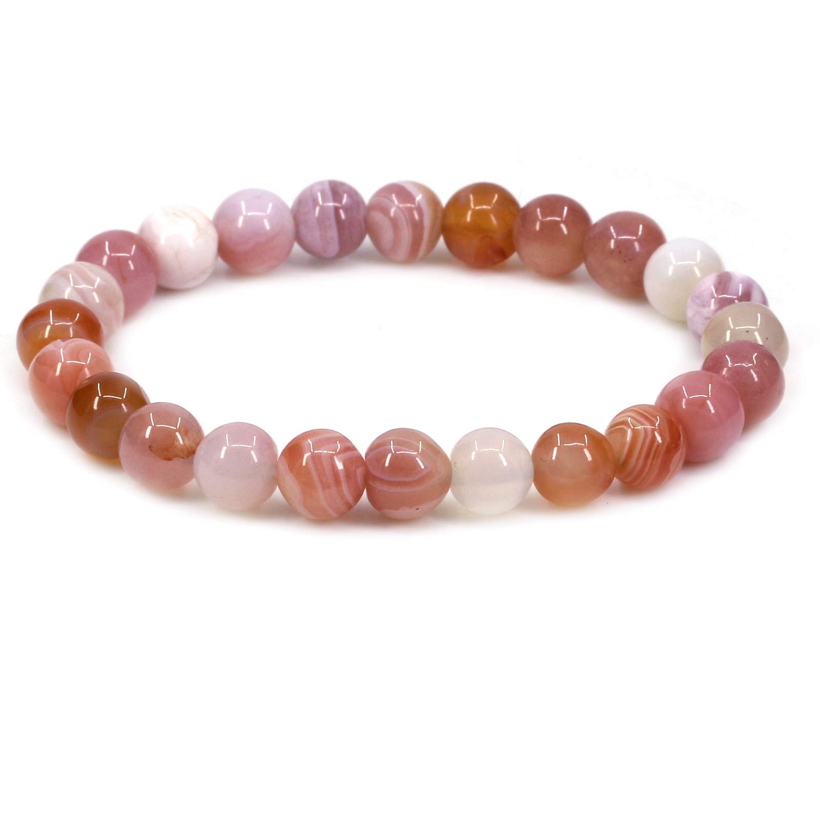 CHENYUE Natural Red Botswana Agate Gemstone 8mm Round Beads Stretch Bracelet 7" Unisex
