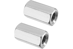 Juvielich 5Pcs M8 x 1.25-Pitch 24mm Length Metric Hex Coupling Nut 304 Stainless Steel Rod Coupling Nuts Silver