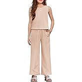 Arshiner Girls Clothing Set Casual Clothes Sleeveless Back Tank Crop Top and Wide-Leg Pants with Pocket 2 Piece Outfits 5-13Y