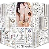 Lady Up Waterproof Metallic Temporary Tattoo 20 sheets in Gold Silver Tattoos,Shimmer Temporary Tattoos for Body Art