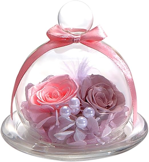 Amazon ティートサイト プリザーブドフラワー フラワーアレンジ ラッピング済み ガラスポット入り 2輪 バラ アンティークピンク プリザーブドフラワー オンライン通販