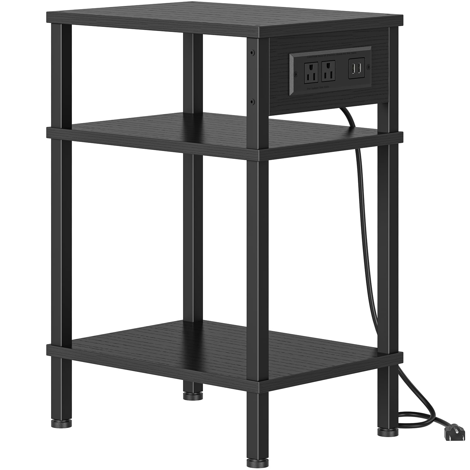 Creso hom Side Table with Charging Station, Tall End Tables Living Room, 21.7 Inch Skinny Night Stand with Storage, Small Bedside Tables for Bedroom, Office, Dorm, Hallway, Black Image
