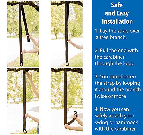 lovehope Hammock Chair Swing Straps Hanging Kit 5Ft Tree Swing Straps 2800+ LBS Heavy Duty 100% No Stretch Versatile Suspension System - Swing Rope Accessories Set Perfect for Tire and Saucer Swing - Thumbnail 6
