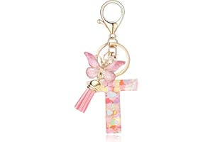 OKAICEN Fashion Alphabet Initial Letter Keychain Tassel Butterfly Pendant Key Ring for Purse Handbags Women Girl
