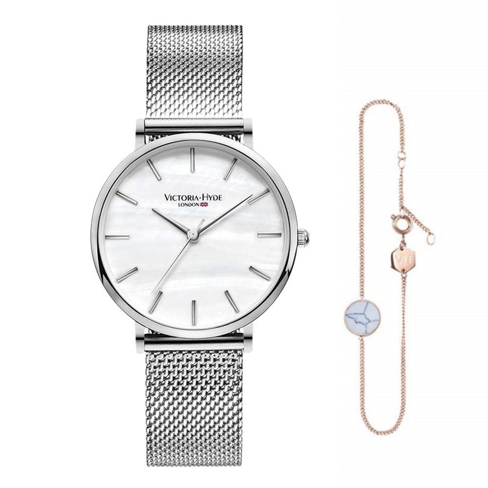 VICTORIA HYDE Fashion Women Watch Bracelet Set Analog Quartz Replaceble Stainless Steel Mesh Band/Leather Strap Mother's Day Gifts
