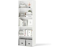 DORTALA Bookcase 5-Shelf Multi-Functional Modern Wood Storage Display Open Bookshelf for Home Office, White
