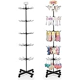 Exttlliy 5-Tier Metal Spinning Display Stand Rack with Wheels, Black Iron, 50 Hooks, Lockable Wheels, Ideal for Jewelry, Accessories, Foods