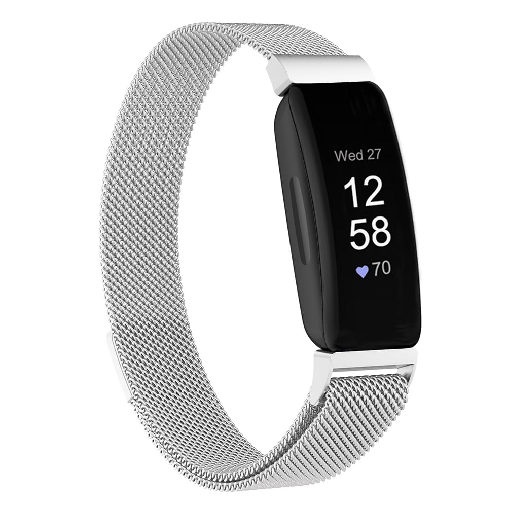 Moydolo Women & Men Stainless Steel Metal Mesh Replacement Band Compatible with Fitbit Inspire & HR & 2 Strap/Ace 2 Band