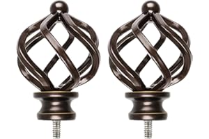 KAMANINA Top-Bead Twisted Cage Replacement Finials for 3/4 or 5/8 Inch Curtain Rod, Bronze,2pcs