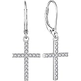 YL Cross Stars Dangle Earrings for Women, 925 Solid Sterling Silver 18K White Gold Plated Moon Ankh Nails Hanging Jewelry Gifts