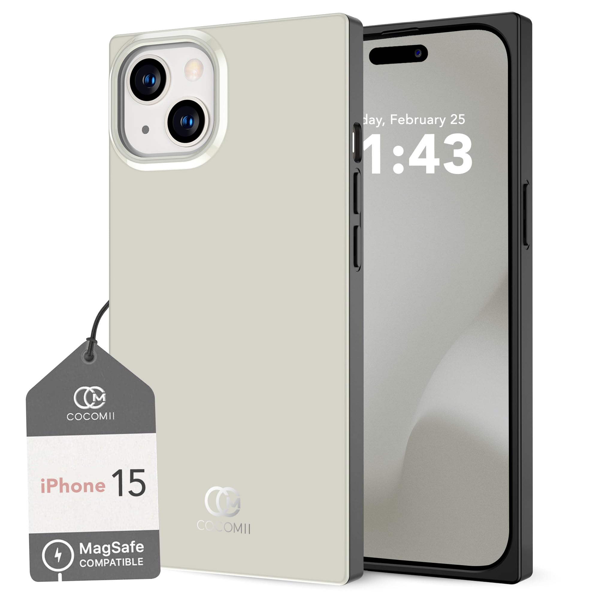 Photo 1 of Cocomii - Rectangle Case Compatible with iPhone 15 - Compatible with MagSafe, Solid Color, Fashionable Hues, Glossy, Magnetic Phone Case for iPhone 15 6.1 inch, Antique White