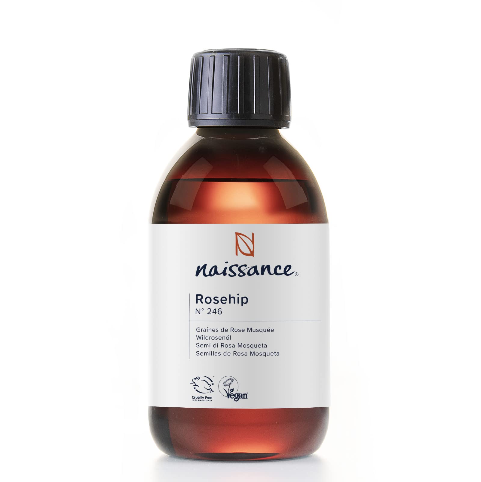 Naissance Rosehip Seed Oil (No. 246) - 225ml - Natural, Hydrating, Nourishing, Moisturising - for Skin, Face, Hair, Body, DIY Beauty and Cosmetics