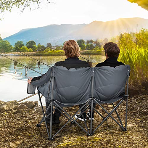 Goplus Loveseat Camping Chair, Double Folding Chair for Adults Couples
