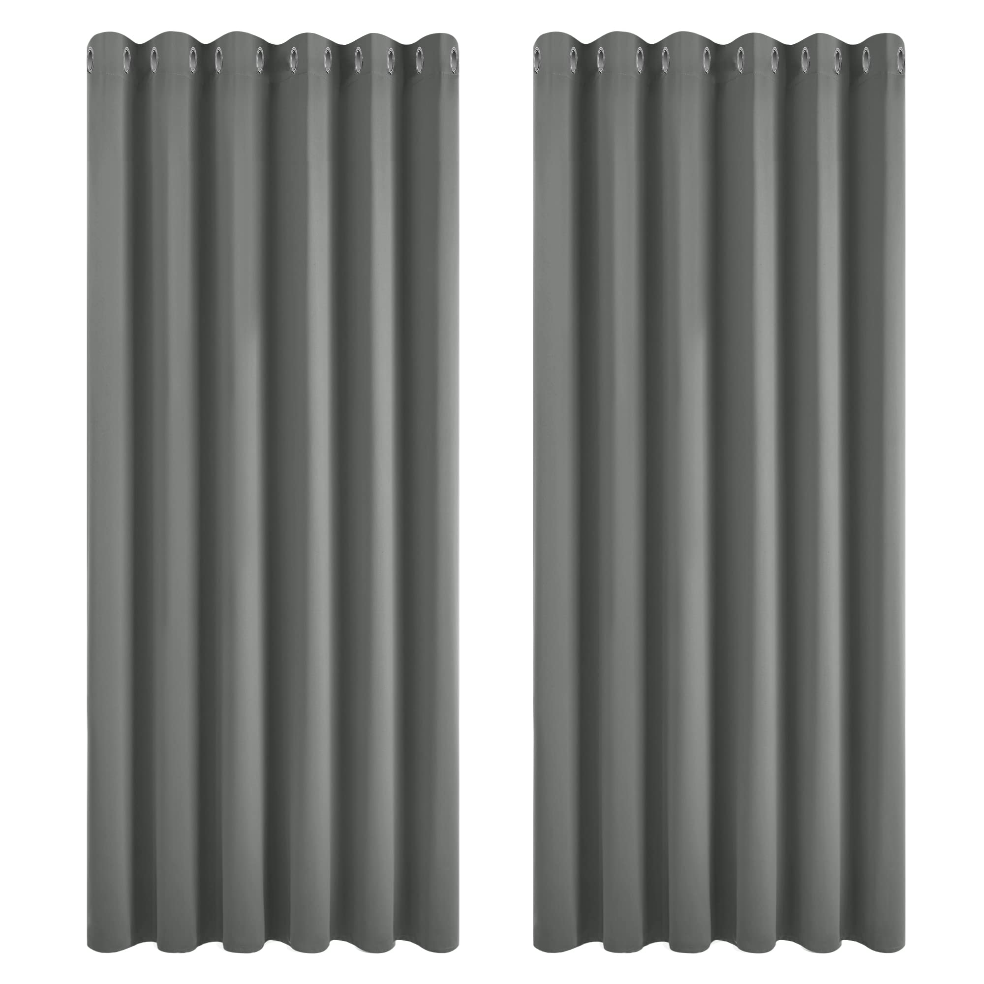 Deconovo Extra Wide Blackout Curtains 108 Inch Drop Super Soft Energy Saving Thermal Insulated Eyelet Long Curtains Bedroom W90 x L108 Inch Light Grey 2 Panels