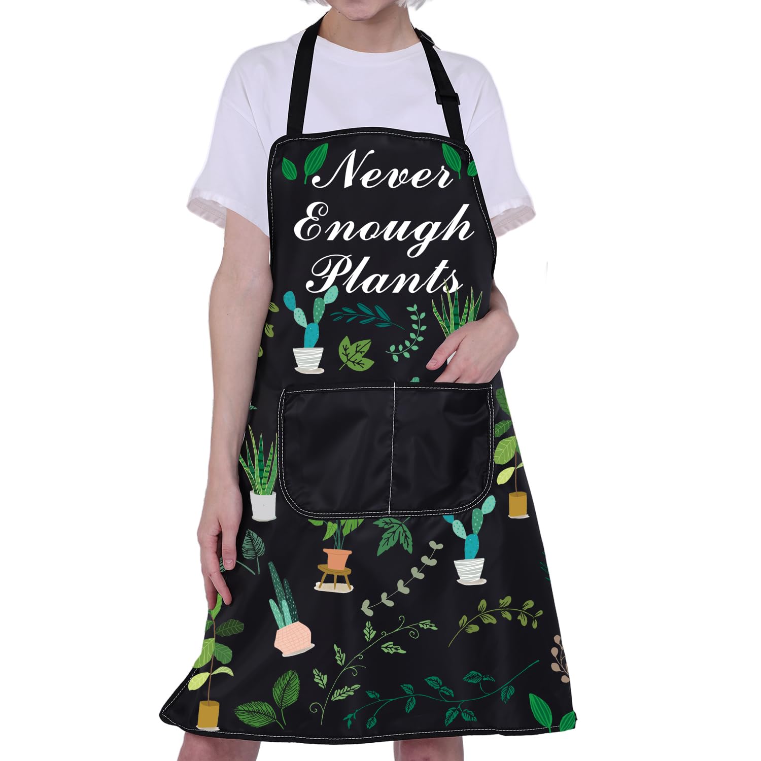 BNQL Plant Apron with Pockets Plant Lover Gifts Gardening Apron Never Enough Plants Cooking Kitchen Apron Gardening Lover Gifts (Plant Apron)