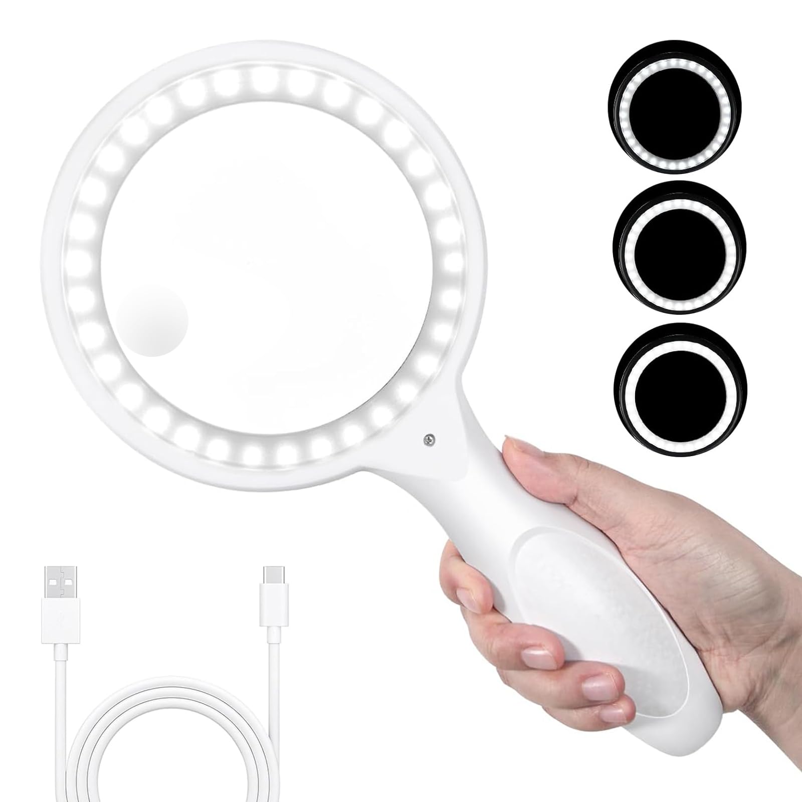 Magnifying Glass with Light, 60x 33 LED Handheld Magnifying Glass 30XL Reading Magnifier with Light, USB Charging Magnifier 3 Modes Reading Magnifier for Seniors, Children, Jewelers, Hobbies