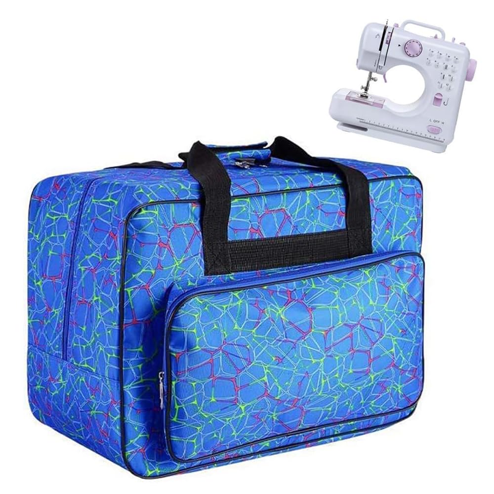 JanTeelGO Sewing Machine Tote Bag, Universal Nylon Carry Bag, Universal Padded Storage Cover Carrying Case with Pockets and Handles - 46 x 32 x 23cm (Blue, Large)