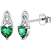ChicSilver 5MM Brilliant Heart Cut Birthstone 925 Sterling Silver Celtic Knot Stud Earrings for Women