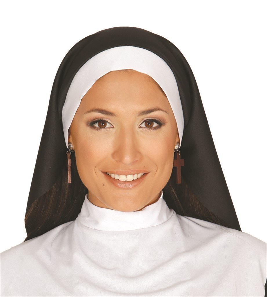FIESTAS GUIRCA | Nun Costume Set with Veil and Neck Cover (One Size) - Fancy Dress Accessory for Religious Parties and Carnival - Ideal for Adult Women - Black