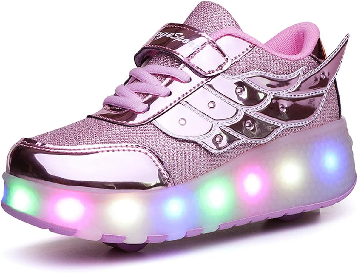 Chic Sources Girls Light up Roller Shoes with Two Wheels Skate Sneakers