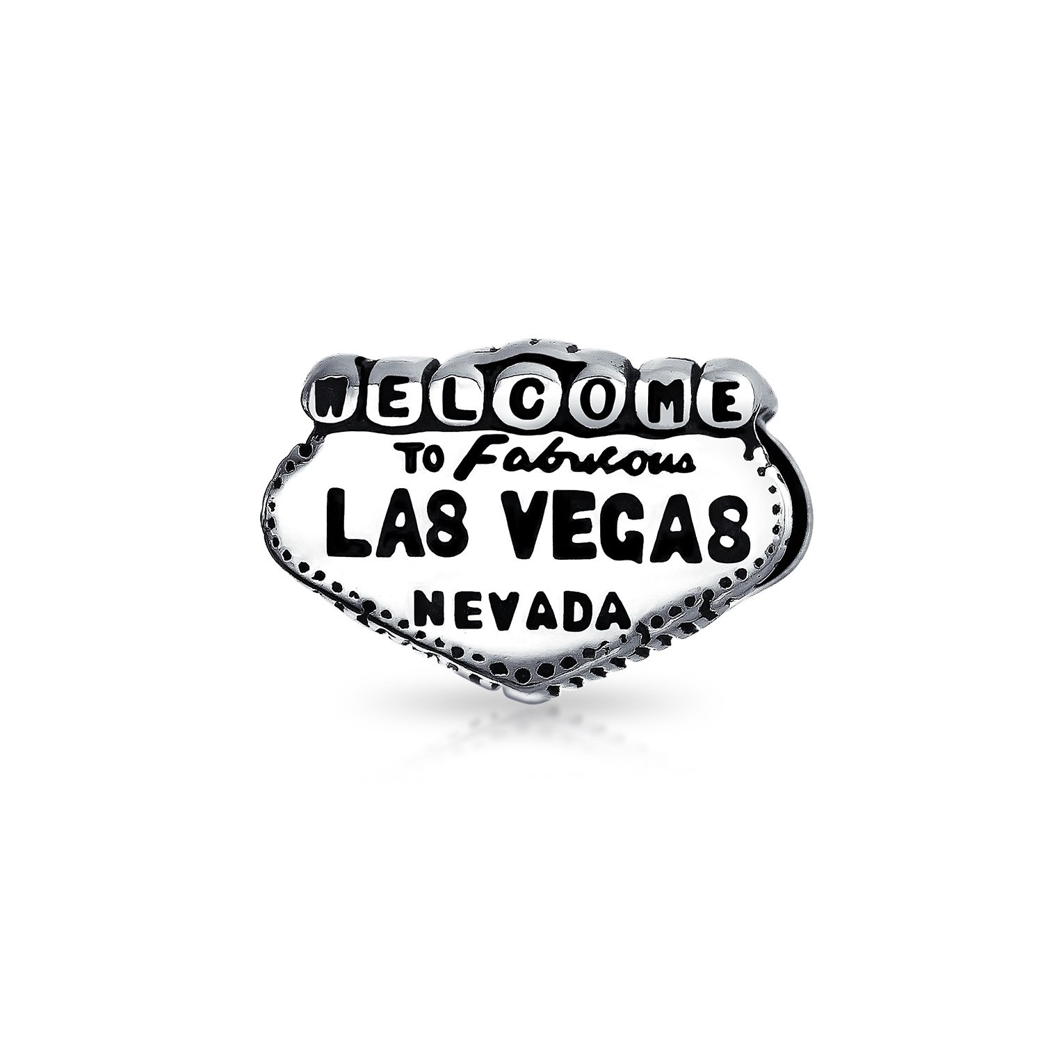 Tourism Landmark Sign Nevada Vacation Travel Welcome To Las Vegas Charm Bead For Women Oxidized .925 Sterling Silver Fits European Bracelet
