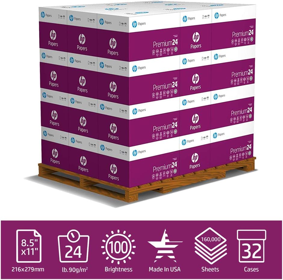 HP Paper Printer Paper 8.5x11 Premium 24 lb 1 Ream 500 Sheets 100 Bright Made in USA FSC Certified Copy Paper Compatible 115300R, White (112400R): Office Products