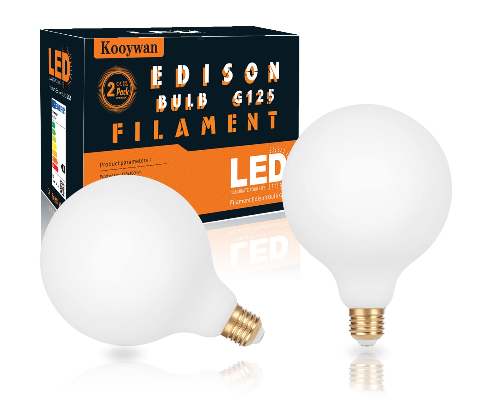 KOOYWAN E27 Screw LED Light Bulb-2500K Warm White Edison LED Bulb,8W Decorative Dimmable Vintage LED Filament,G125 Opal Frosted Globe White Glass-Pack of 2 — image 1