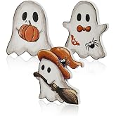Smile 3 Pcs Wooden Blocks Signs, Happy Halloween Ghost Indoor Decor | Tiered Tray Decorations, Indoor Decor, For Kitchen Bathroom Home, Table Shelf Display