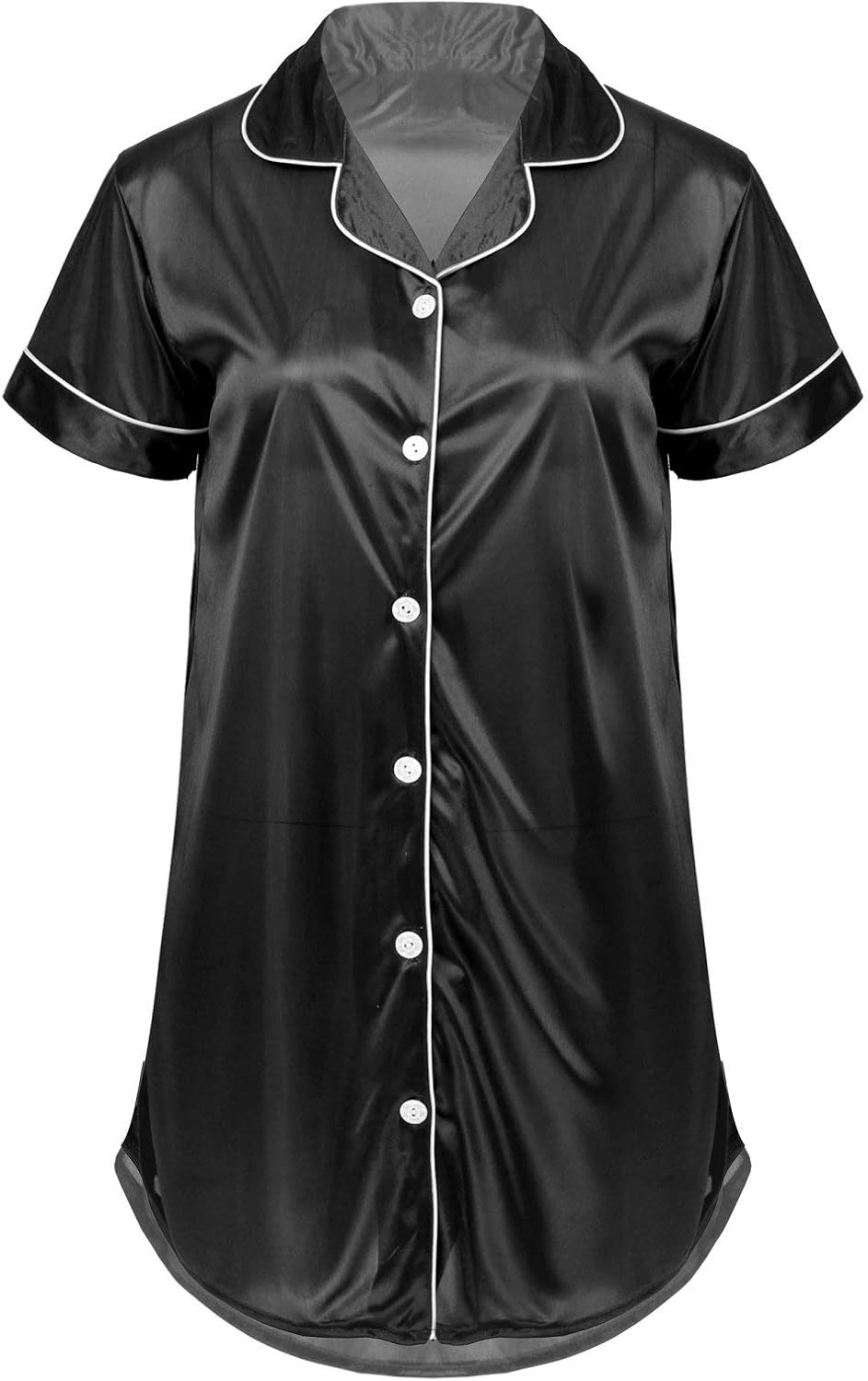 MSemis Women's Satin Sleep Shirt Short Sleeve Sleepwear Silk Nightshirt