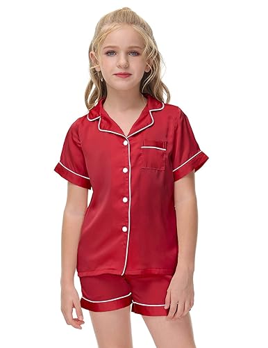 Veseacky Little Girls Boys Satin Silk Pajamas Set Button-Down 2-Piece Short  Sleepwear PJs for Kids (Red,6y 7y) in Oman Whizz Pajama Sets