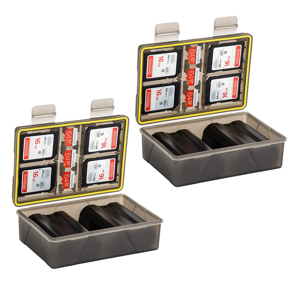 KIWIFOTOS 2pieces Water-Resistant Camera Battery Storage Case & Memory Card Case for Canon LP-E12 Fujifilm NP-W126 Sony NP-FW50 NP-F550 NP-FZ100 Nikon EN-EL15 & SD MSD XQD Memory Card Case