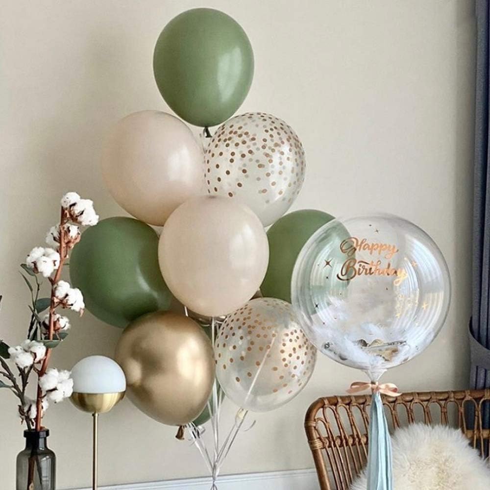 GIHOO 127PCS Olive Green Balloon Garland Arch Kit White Gold Confetti Balloons Retro Green Balloon and Gold Metallic Chorme Latex Balloons Set for Wedding Birthday Balloons Baby Shower Decorations: Toys & Games
