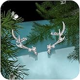 Tuwiqsdi Deer Earrings Fashion Jewelry 925 Sterling Silver Shiny CZ Crystal Diamond Deer Antler Stud Earrings for Women