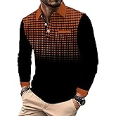 Men's Long Sleeve Polo Shirts Casual Button Polo Shirt with Chest Pocket Classic Collared Golf Shirt
