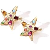 Gold Star Rhinestone Earrings for Women Starfish Shell Earrings Chunky Seashell Stud Earrings Summer Beach Jewelry for Women