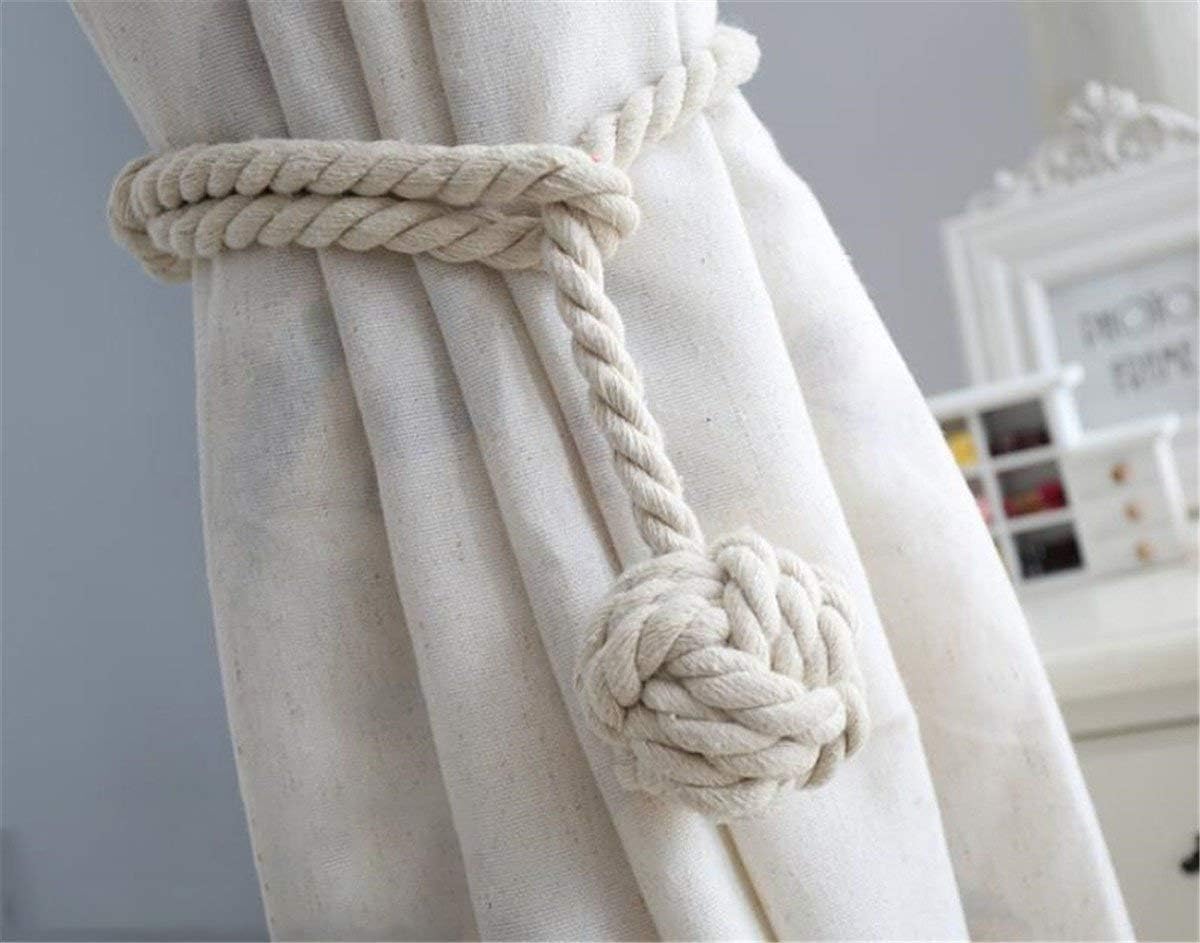 YIDIE 2 Pack Cotton Rope Holdbacks Hand Knitting Window Curtain Tiebacks for Blackout Curtains, Beige
